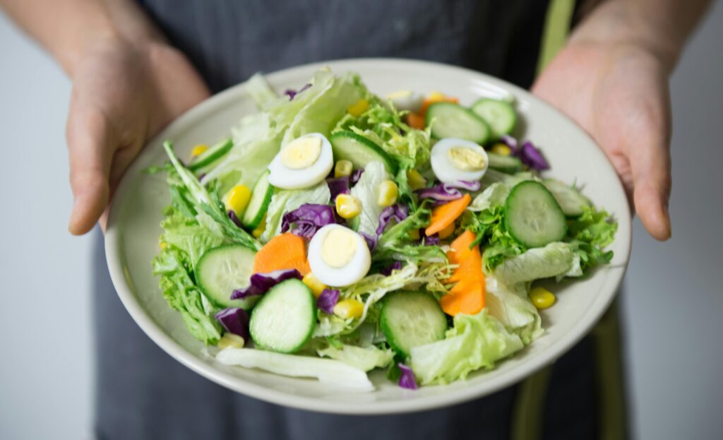 Healthy Eating Plate with Fruits, Vegetables, and Proteins